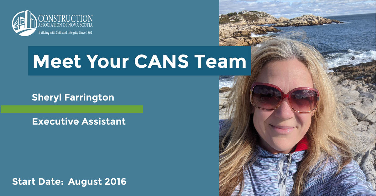 Headline reads Meet Your CANS Team. Sheryl Farrington - Executive Assistant. Start date: August 2016. Photo is a selfie of Sheryl in sunglasses hiking a rocky coastline.