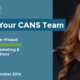 Headline reads Meet Your CANS Team. Colleen Fiske-Pinaud, Manager, Communications & Marketing. Start date: December 2014. Photo is a professional portrait of Colleen.