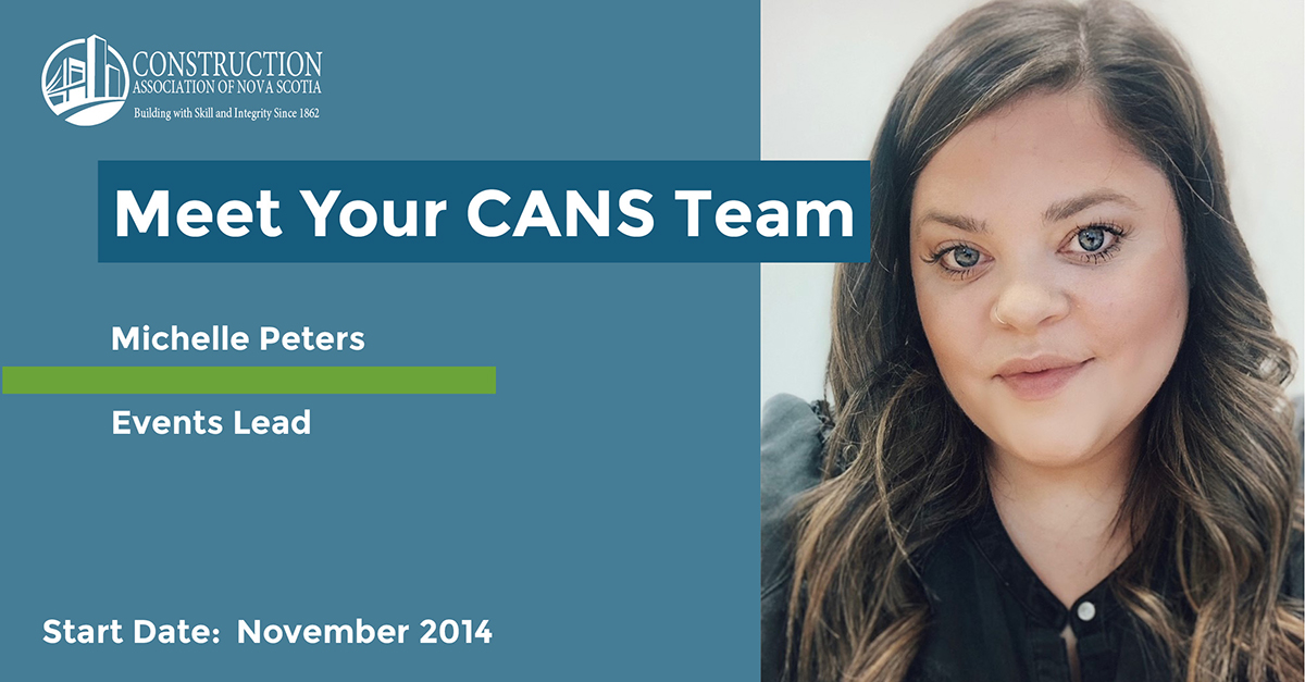 Headline reads Meet Your CANS Team. Michelle Peters - Events Lead. Start date: November 2014. Photo is a selfie of Michelle smiling.